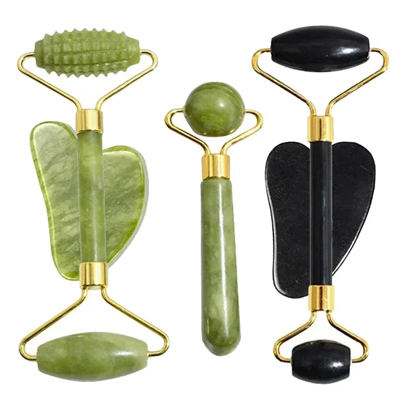Jade Facial Roller & Gua Sha Set — De-Puff, Sculpt & Glow with Korean Beauty's Favourite Duo