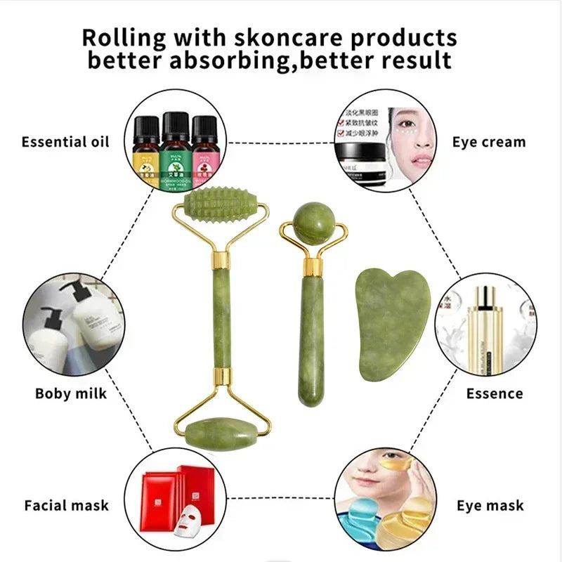 Jade Facial Roller & Gua Sha Set — De-Puff, Sculpt & Glow with Korean Beauty's Favourite Duo