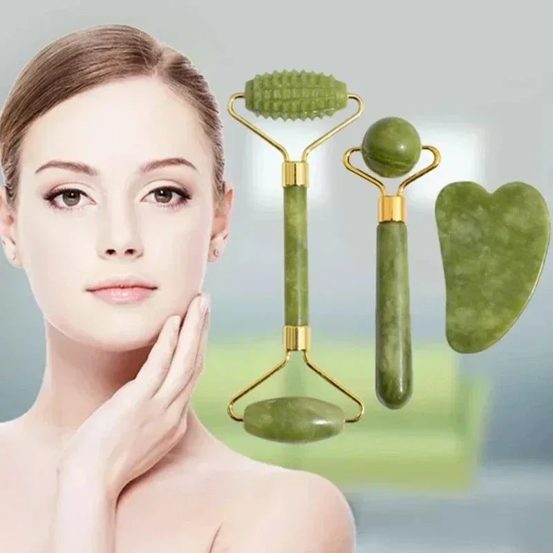 Jade Facial Roller & Gua Sha Set — De-Puff, Sculpt & Glow with Korean Beauty's Favourite Duo
