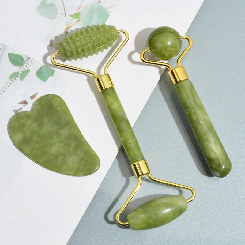 Jade Facial Roller & Gua Sha Set — De-Puff, Sculpt & Glow with Korean Beauty's Favourite Duo