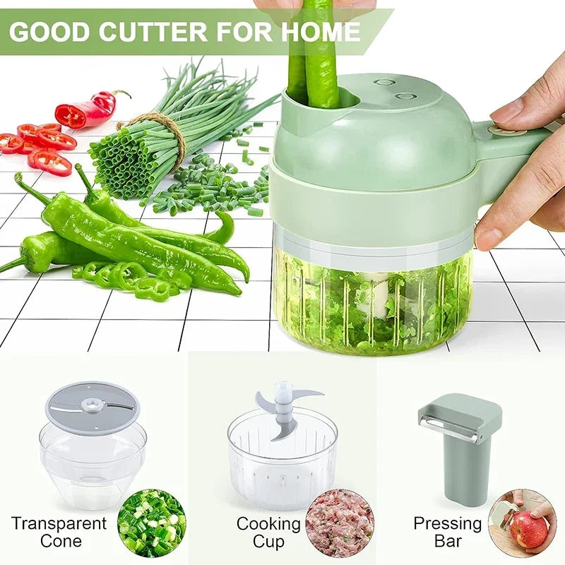 4-in-1 Electric Vegetable Cutter — Chop, Mince, Peel & Slice Hands-Free