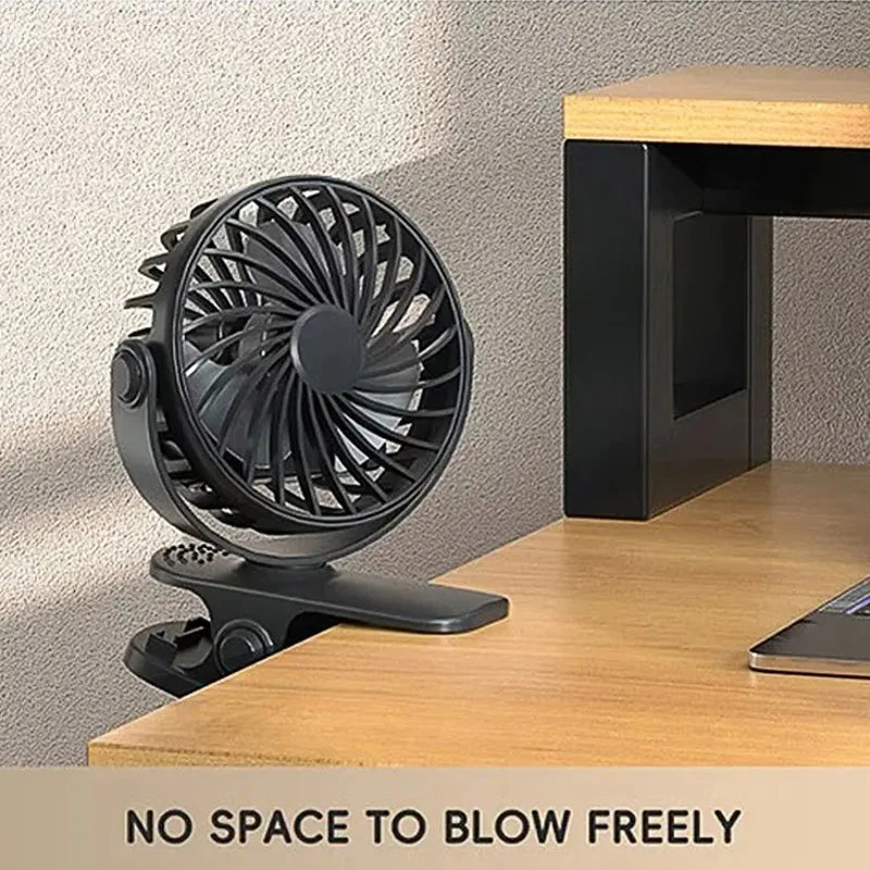 Rechargeable Clip Fan — 720° Rotating Portable Fan with Night Light