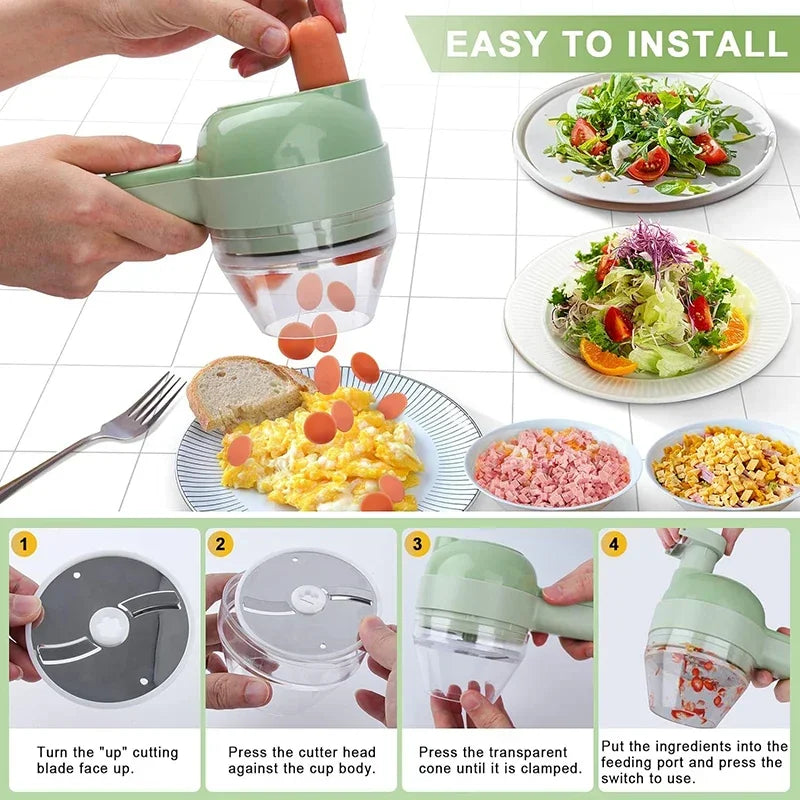 4-in-1 Electric Vegetable Cutter — Chop, Mince, Peel & Slice Hands-Free