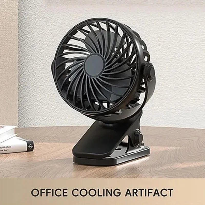 Rechargeable Clip Fan — 720° Rotating Portable Fan with Night Light
