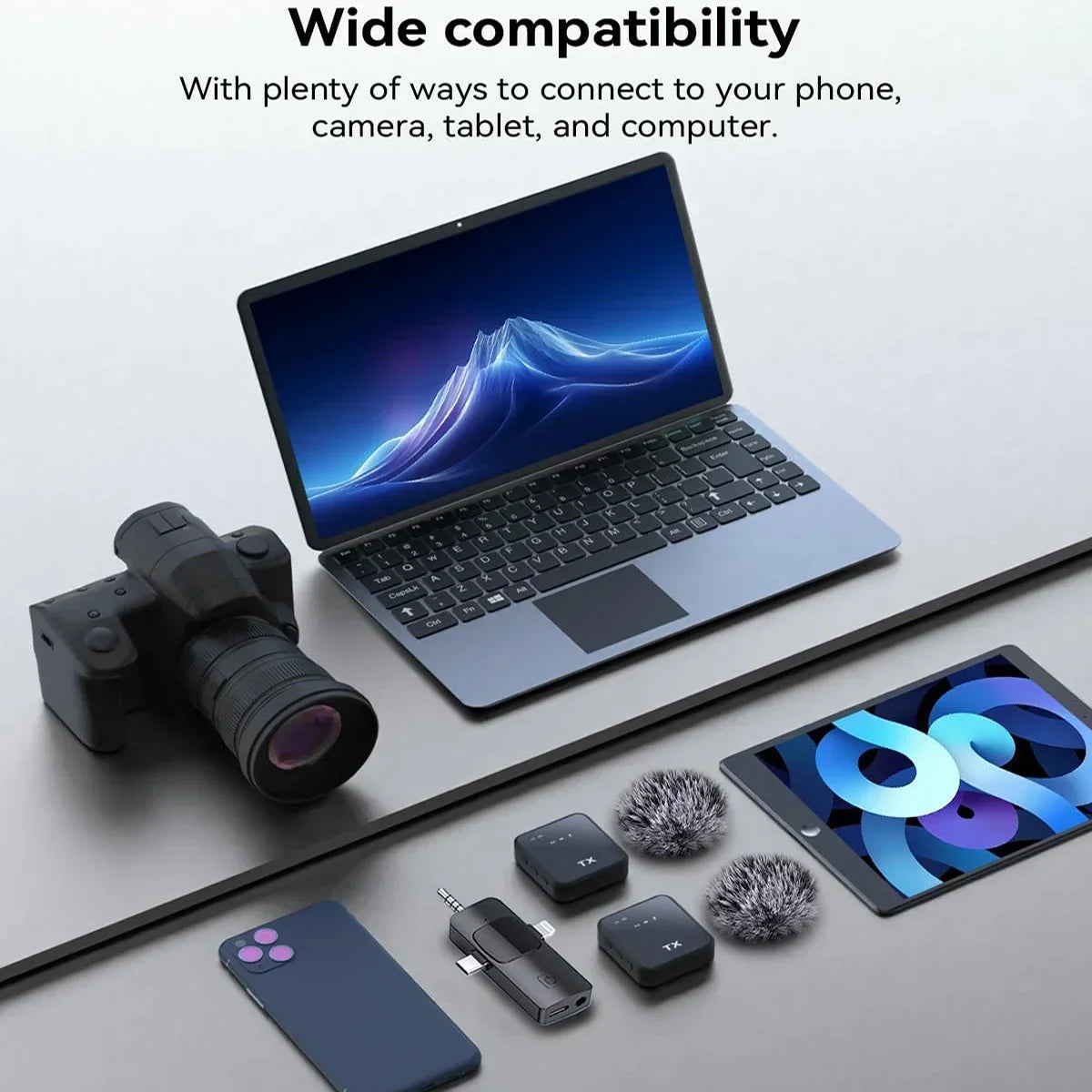 3-in-1 Wireless Microphone — Crystal Clear Audio for iPhone, Android & Cameras
