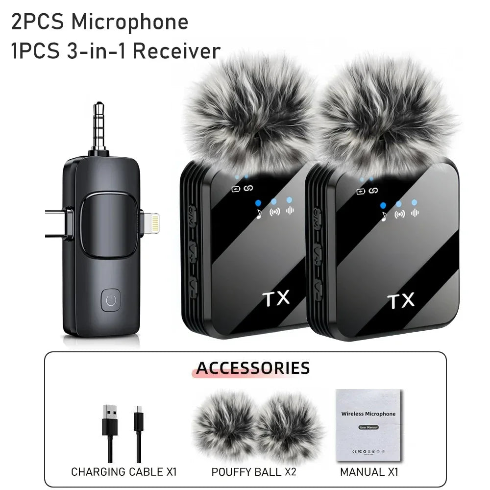 3-in-1 Wireless Microphone — Crystal Clear Audio for iPhone, Android & Cameras