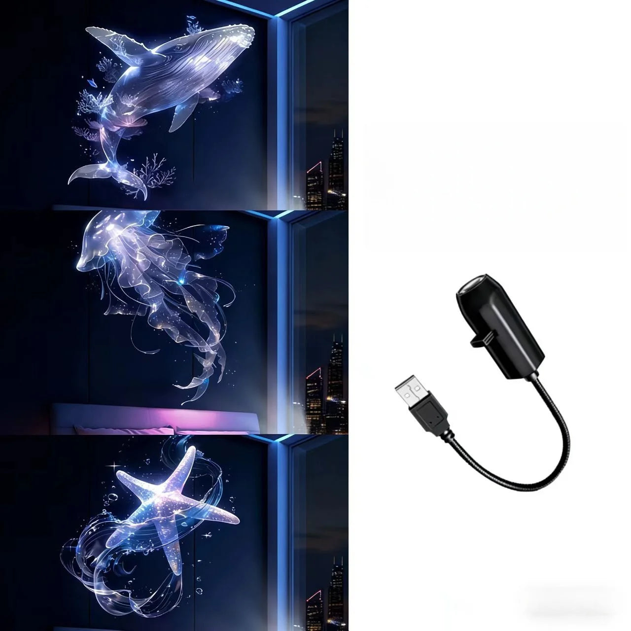 LED USB Projector Night Light — Whales, Jellyfish & Ocean Scenes for Your Room
