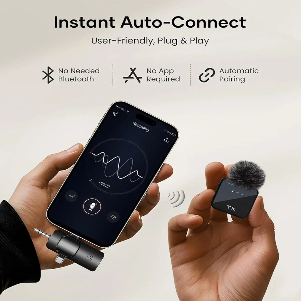 3-in-1 Wireless Microphone — Crystal Clear Audio for iPhone, Android & Cameras