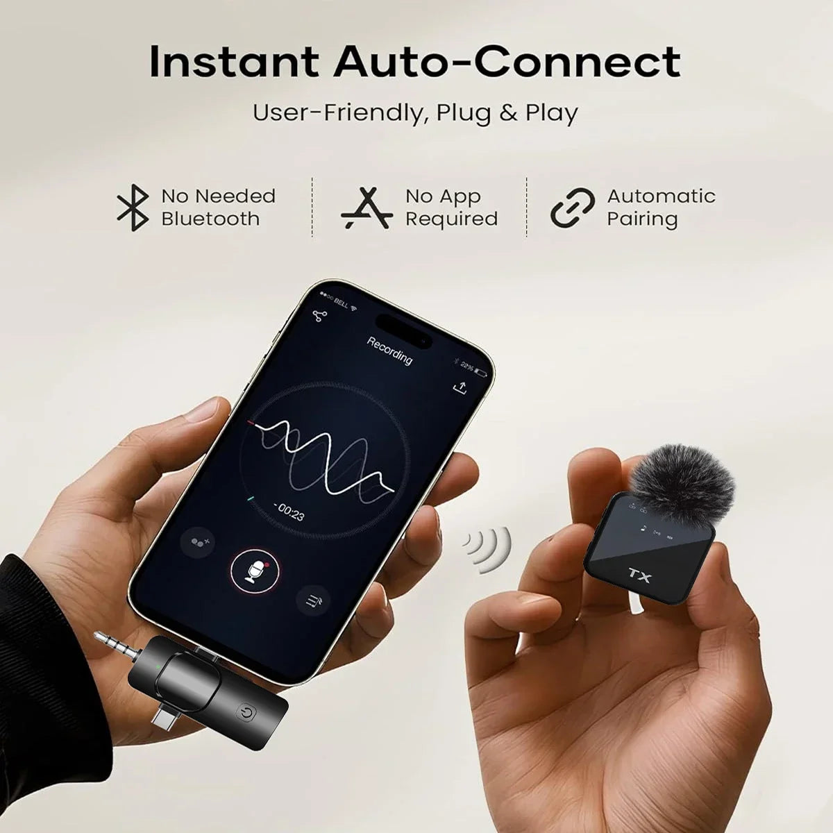 3-in-1 Wireless Microphone — Crystal Clear Audio for iPhone, Android & Cameras