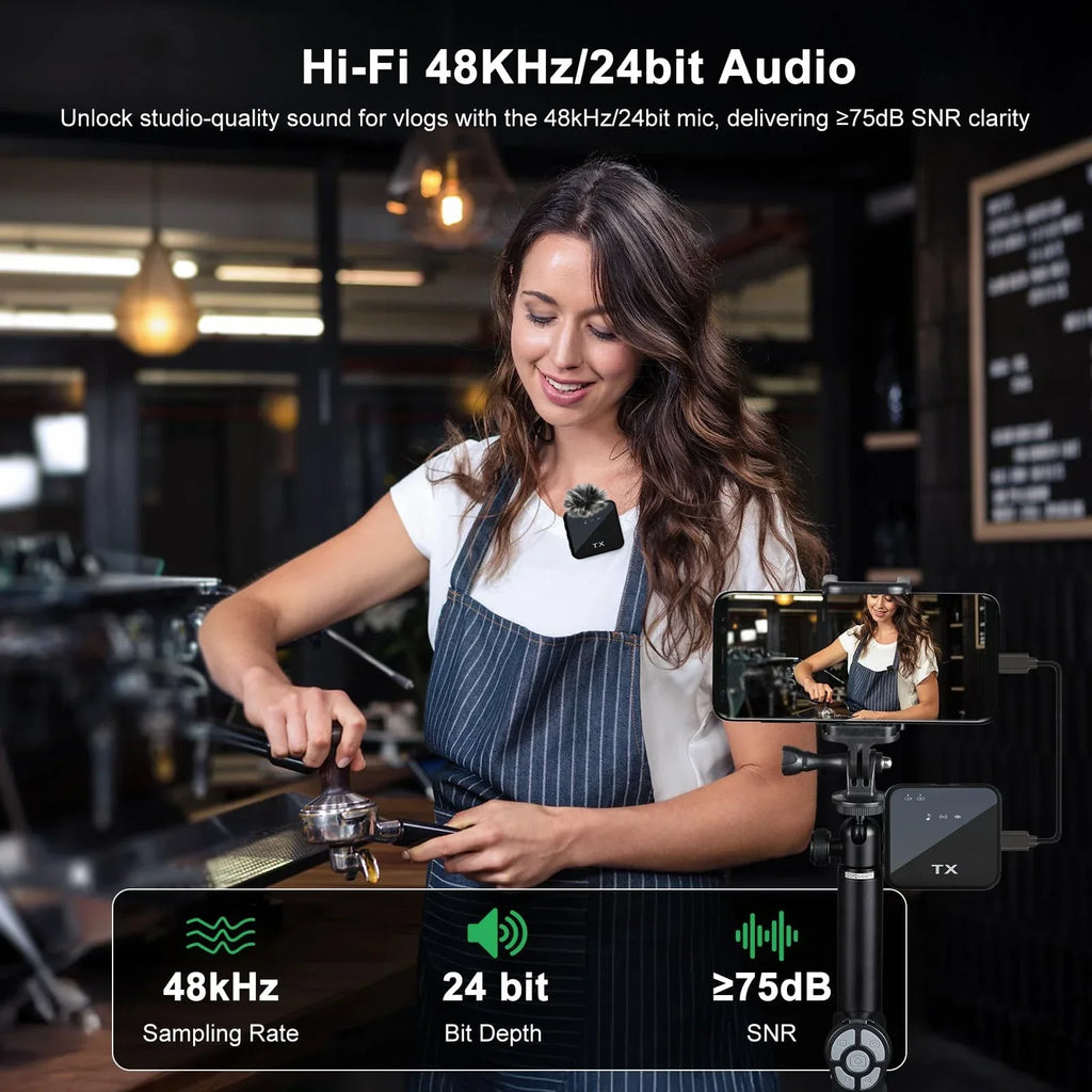 3-in-1 Wireless Microphone — Crystal Clear Audio for iPhone, Android & Cameras