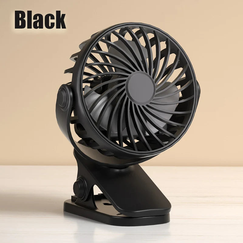 Rechargeable Clip Fan — 720° Rotating Portable Fan with Night Light