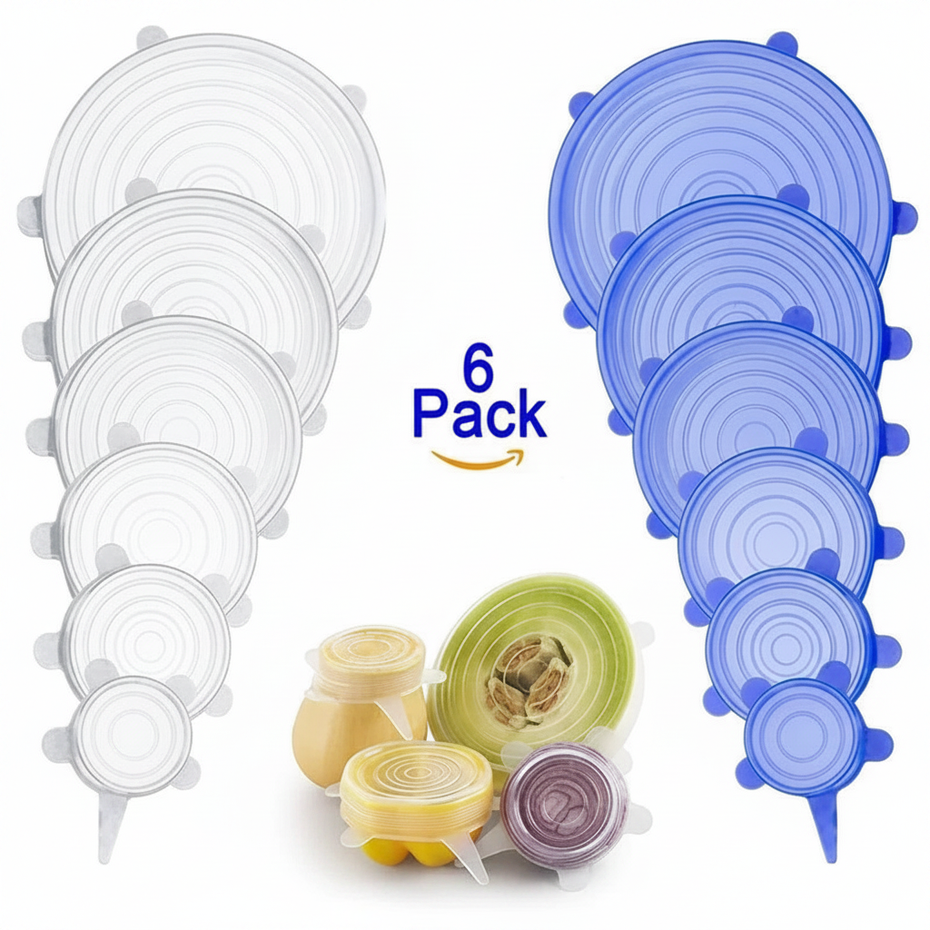 Silicone Stretch Lids Set on white background